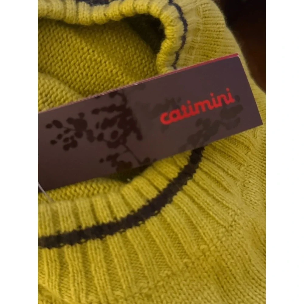 Vintage Catimini Girls Knit Beret Hat T3 Lime Green Floral Applique NWT